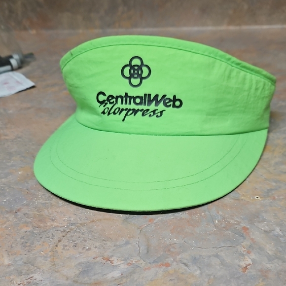 Yupoong Accessories - Vintage CentralWeb Visor Hat Neon Green 90s Beach Vollyball Retro